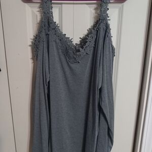 Gray Lace Trim Tank Top
